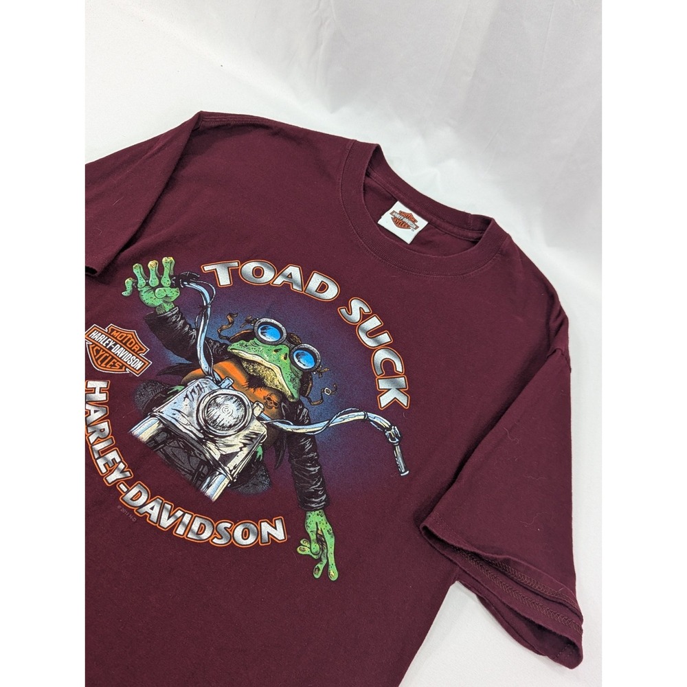 Harley Davidson Motorcycle Toad‎ Suck T Shirt Maroon Double Side Crew Conway Med